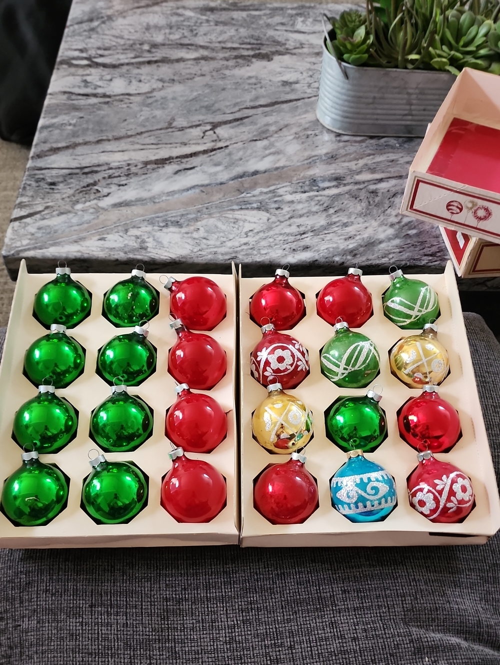 Vintage Pyramid Christmas Oranaments, Two 12 Count Boxes.